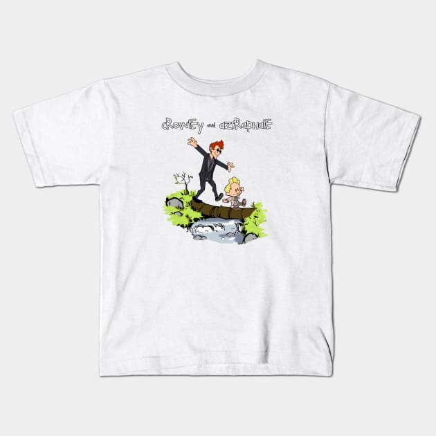 Good Omens with Calvin and Hobbes Kids T-Shirt by Zefkiel